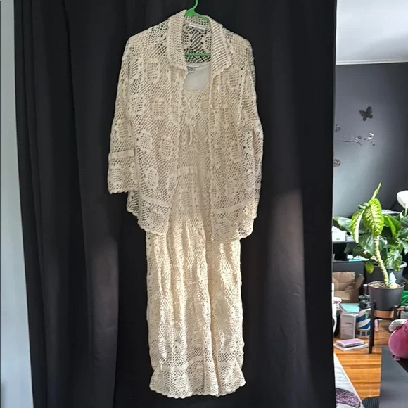 Newport News Crochet Cream Dress and Jacket Set - Picture 1 of 6